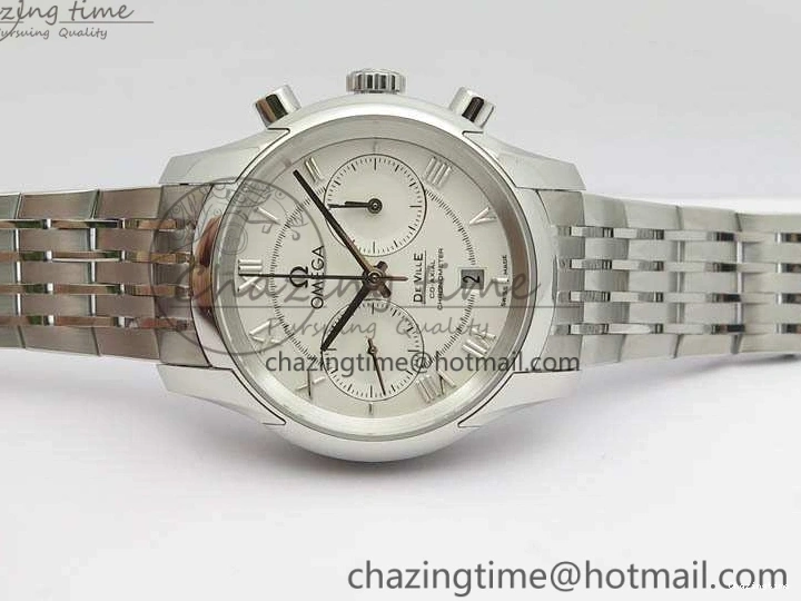 0427 HighQuality De Ville Chronograph SS OMF 1:1 Best Edition White Dial On SS Bracelet A 8151